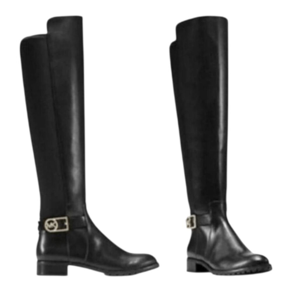MICHAEL KORS Bryce Black Panel Leather Over The Knee Boot Size 8.5M